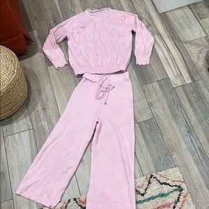 Pink Women's Knit Pants and Sweater Set